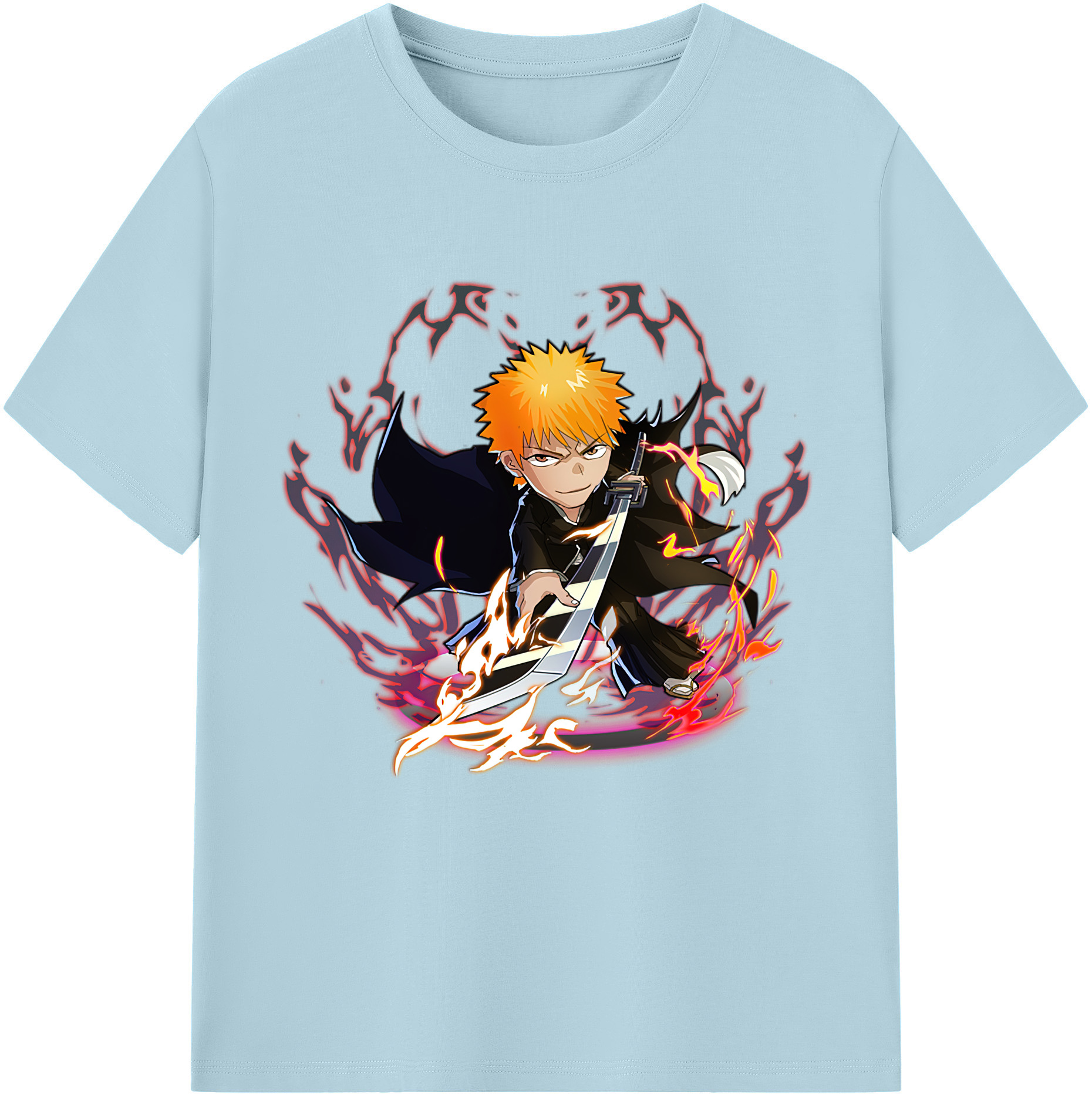 （画像用） ブリーチ 黒崎一護（くろさき いちご）BLEACH Kurosaki Ichigo 綿100％半袖Tシャツ（フロントプリント）